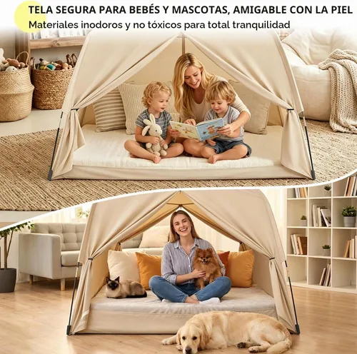 Vista 4 de Tienda de campaña con cama individual para niños y adultos, tiendas de 2-Caqui