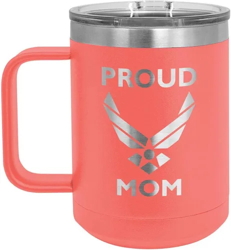Vista 14 de PROUD AIR FORCE MOM BLACK Taza de café de 15 oz con tapa deslizante Taza de café de viaje aislada Ideas de regalo del día de la madre de hijo