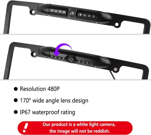 Vista 4 de Cámara de respaldo para matrícula, cámara de visión trasera de noche HD con 8 LED, cámara de visión trasera para auto de 170° de ángulo amplio