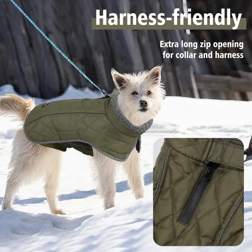Vista 4 de Fragralley Abrigo para perro pequeño, chaqueta impermeable para perro con forro polar cálido, abrigo de invierno reflectante ajustable para perros