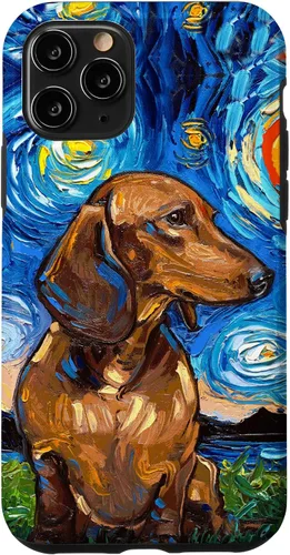 Vista 29 de Aja - Carcasa para iPhone 17 de pelo corto marrón con diseño de perro de noche estrellada Doxie