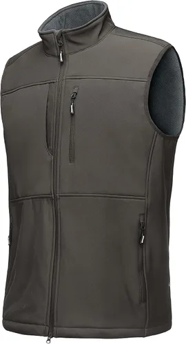 Vista 14 de Outdoor Ventures Chaleco de correr para hombre, ligero, resistente al viento, forro polar, softshell, sin mangas, para golf Verde militar