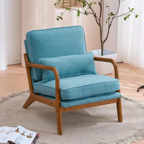 Vista 12 de Silla decorativa para sala de estar, sillón tapizado moderno de mediados de siglo con almohada, sillón de lectura, cómoda silla decorativa