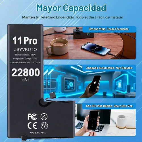 Vista 2 de Batería de 22800 mAh para iPhone 11 Pro, nueva batería de repuesto de 0 ciclos mejorada de mayor capacidad para iPhone 11 Pro con juego completo