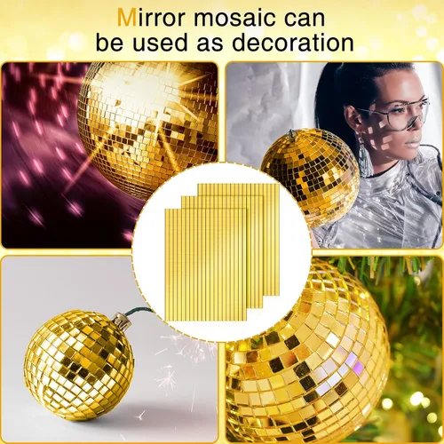 Vista 3 de 10800 piezas de azulejos de espejo de discoteca dorados, azulejos autoadhesivos, mosaico 5 x 5 mm Square Mirrors Mosaic Tiles for Disco Ball