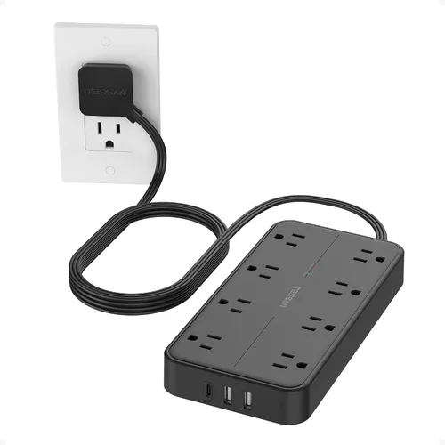 Vista 11 de TESSAN - Protector contra sobretensiones, cable de extensión de enchufe plano de 5 pies Negro