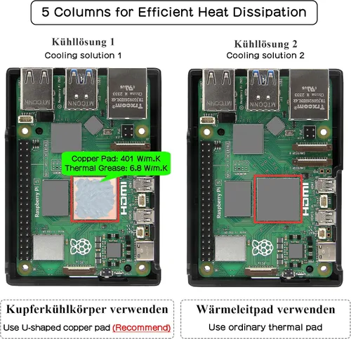 Vista 4 de Geekworm P573 - Carcasa de aluminio para Raspberry Pi 5, carcasa de refrigeración pasiva de alta resistencia sin ventilador con columna