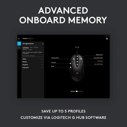 Vista 7 de Logitech G MX518 Gaming Mouse Hero 25K Sensor, 25,600 DPI, procesador ARM, 8 botones programables - NegroGris