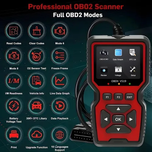 Vista 5 de BESULEN Escáner OBD2 para automóvil, lector de código automático V519, herramienta de escaneo de diagnóstico de coche, analizador de luz de motor