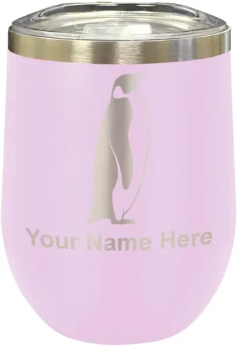 Vista 33 de LaserGram Vaso de vino de acero inoxidable de doble pared, pingüino, grabado personalizado incluido (negro)