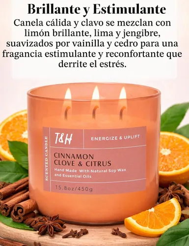 Vista 2 de Vela perfumada de cítricos y clavo de canela, vela de soja de 3 mechas