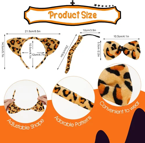 Vista 3 de Abeillo Conjunto de disfraz de animales, diadema de orejas, pajarita y cola para Halloween Cosplay