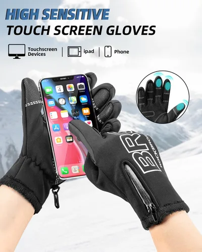 Vista 2 de ROCKBROS Guantes de ciclismo de invierno para hombres y mujeres, resistentes al agua, guantes de pantalla táctil, absorbentes de golpes, guantes
