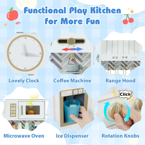 Vista 3 de Costzon Juego de cocina para niños, juego de cocina para niños pequeños con estufas, grifo, fregadero, máquina de café, campana extractora, horno