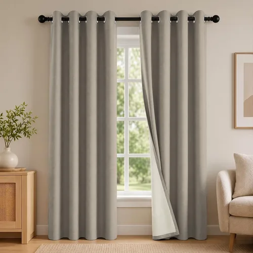 Vista 84 de 2 paneles de cortinas 100% opacas, de peso medio, con aislamiento térmico y ojales para dormitorio, sala de estar, tratamiento de ventana