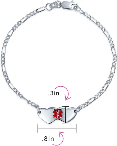 Vista 5 de Pulsera de identificación médica grabable con forma de corazón ovalada o doble en blanco, para adolescentes, para él o ella, hijo e hija, plata