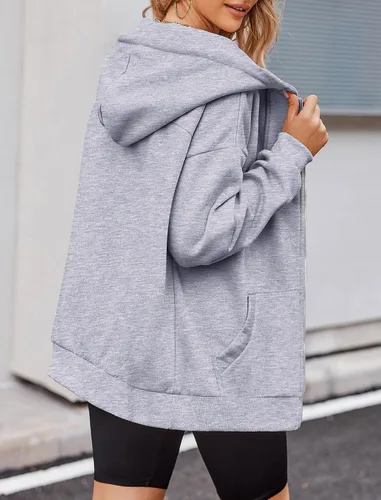 Vista 5 de Zeagoo Sudaderas con capucha y cremallera de gran tamaño para mujer, chaqueta de forro polar, casual, otoño e invierno, sudaderas con cordón Y2K