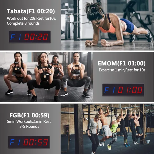 Vista 4 de Reloj de gimnasio con control remoto, temporizador LED de metal de 1.5 pulgadas y 1.8 pulgadas, cronómetro de entrenamiento Crossfit, cuenta