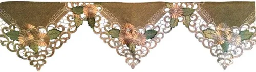 Vista 5 de Tapete redondo o mantel individual con margarita dorada sobre arpillera verde salvia, material de lino, tamaño 7 pulgadas