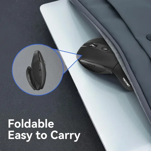 Vista 8 de TECKNET Ratón inalámbrico plegable, ratón de viaje 2.4G, 3 DPI ajustables Negro