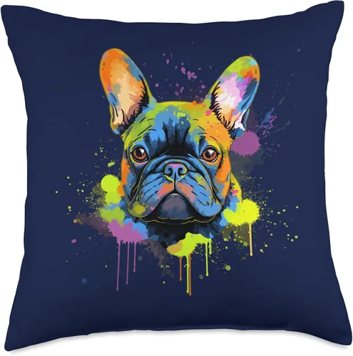 Vista 5 de French Bulldog Dog Lover Gifts Women Girl Cojín gráfico de Bulldog francés con retrato artístico de mascotas con diseño de perro francés y mamá, 16