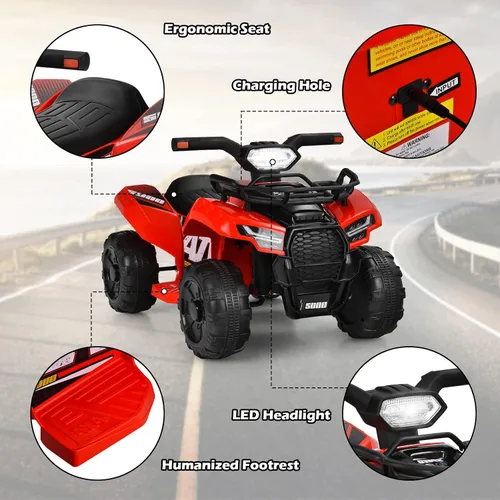 Vista 5 de HONEY JOY Cuatrimoto para niños, cuatrimoto de 4 ruedas con batería con caja de almacenamiento, bocina, música, faros LED, juguete ATV de 6 V