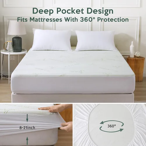 Vista 4 de MUXHOMO Protector de colchón individual impermeable, funda de colchón tamaño individual, funda de colchón refrescante y transpirable, bolsillo