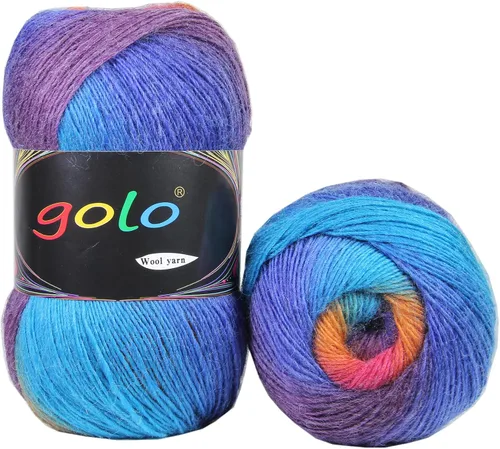 Vista 4 de Hilo de lana golo para tejer 200 yardas, hilo Cachemire multicolor arcoíris