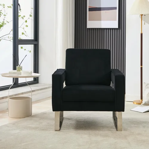 Vista 8 de Silla decorativa de terciopelo, sillón moderno con base plateada