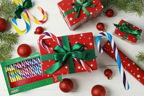 Vista 8 de Bastones de caramelo de Navidad, sabor afrutado multicolor arcoíris, envueltos individualmente (paquete de 48)