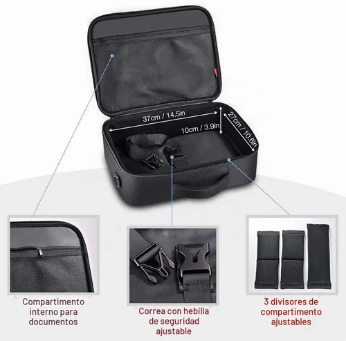 Vista 3 de Funda para proyector, bolsa de transporte de viaje para proyector, dimensión interna de 14.5 x 10.6 x 3.9 pulgadas con correa de hombro ajustable
