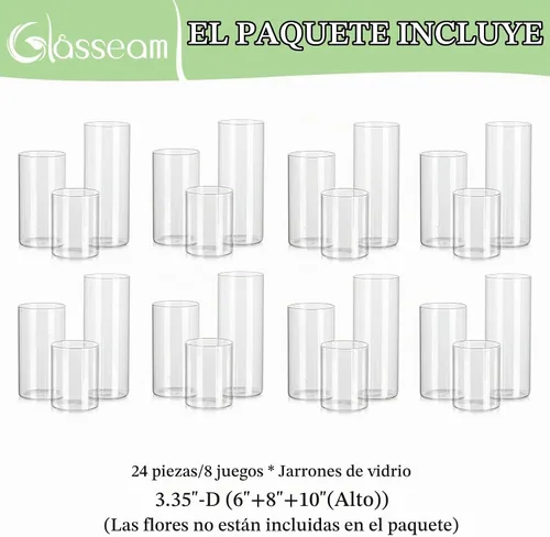 Vista 7 de Glasseam Jarrones cilíndricos transparentes a granel, 24 jarrones de vidrio