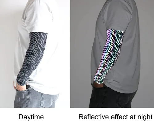 Vista 2 de LZLRUN - Mangas de compresión holográficas reflectantes de arco iris, 1 par