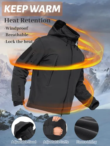 Vista 2 de TACVASEN Chaqueta táctica para hombre, con capucha, forro polar, militar, para senderismo