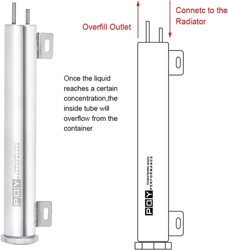 Vista 4 de Tanque para desbordamiento de refrigerante de radiador en acero inoxidable pulido 2"×13