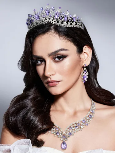 Vista 3 de SWEETV Genesis - Juego de corona de quinceañera de boda para novia, paquete de 3 aretes de tiara, juego de joyas plateadas para novia, disfraz