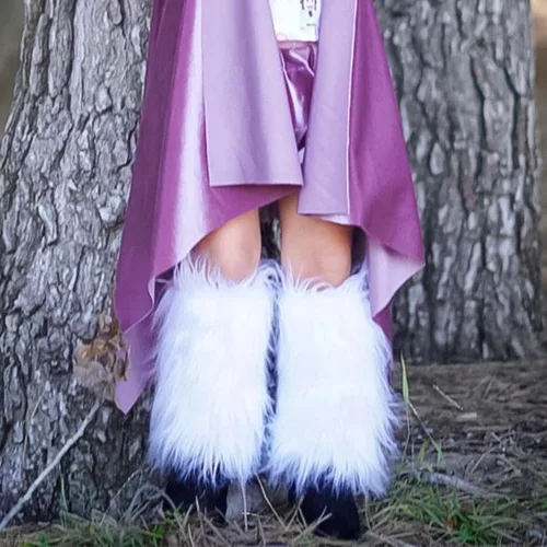 Vista 4 de Linjianvhai Calentadores de piernas peludos para niñas y niños, para invierno, cálidos, de piel sintética, para niños, color liso, funda para puño