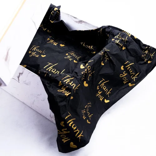 Vista 2 de MR FIVE 200 hojas de papel de seda dorado de agradecimiento a granel, 20 x 14 pulgadas, papel de seda dorado de agradecimiento para embalaje Negro
