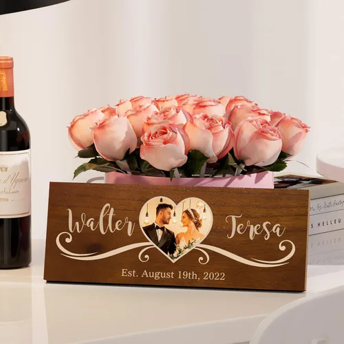 Vista 2 de Bemaystar Regalos de boda personalizados, letreros de madera con nombre, foto, fecha, para recuerdos únicos de aniversario, recuerdos de amor
