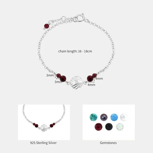 Vista 6 de Pulseras de plata de ley 925 para mujer, cuentas redondas de 0.118 pulgadas con dije de plata de ley de concha de mar, cadena ajustable de 6.3-7.1