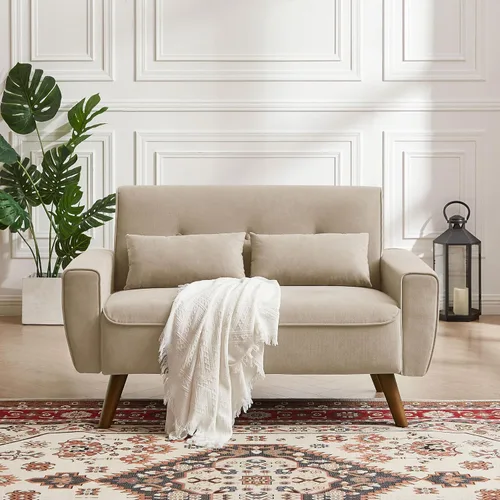 Vista 8 de 57" Small Loveseat Sofa, Mid Century Modern Love Seat Couch with Back Cushions and Plastic Legs, 2 Seater Couches for Living Room, Bedroom, Small