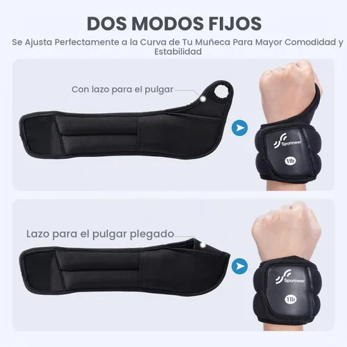 Vista 2 de Sportneer Wrist Weights with Thumb Loops Lock for Men Women, 2 LBS /4 LBS Pair Arm Hand Weights for Running Walking Jogging Physical Therapy Gym