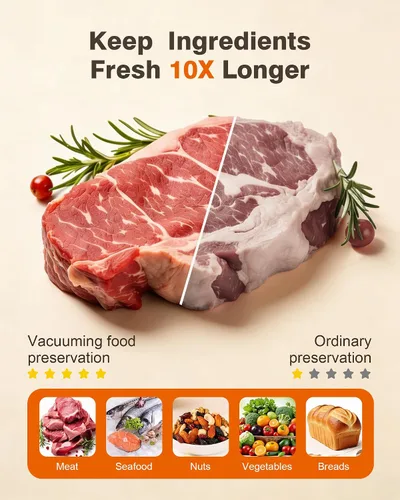 Vista 3 de Sellador al vacío para alimentos, diseño de chef para preservar la frescura, sellador al vacío manual compacto con 30 bolsas reutilizables, grado
