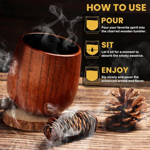 Vista 4 de BearSkill Vaso de madera carbonizada de bourbon para beber, vaso de whisky, regalos de bourbon para hombres, vaso de madera a la antigua, gran