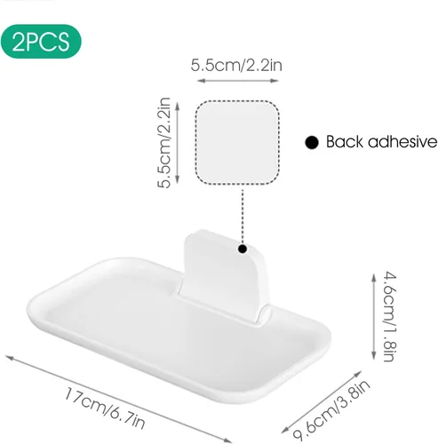 Vista 3 de Soporte de pared para mesita de noche, paquete de 2 estantes adhesivos sin