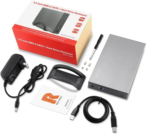 Vista 7 de Carcasa para disco duro RSHTECH USB 3.0 a SATA de aluminio para disco duro externo de 3.5 pulgadas HDD SSD hasta 16TB, soporte UASP (RSH-339) Caja