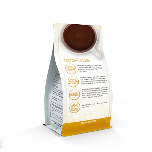 Vista 2 de Crio Bru Cacao elaborado Venezuela café de tostado medio alternativo 100% granos de cacao puros 99 sin cafeína, 10 onzas, no orgánico