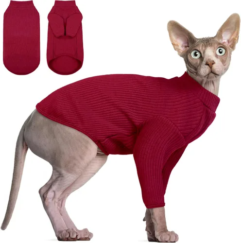 Vista 14 de DENTRUN Sphynx - Camisa de gatos sin pelo, camiseta de gatito, transpirable, cuello alto, adorable ropa de gato, chaleco de pijama Negro