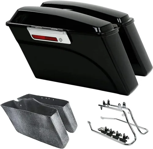 Vista 52 de Kit de soporte de conversión para alforjas extendidas de 4" TCMT, compatible con Harley Heritage Softail Fatboy FLSTF Breakout 1984-2017, negro