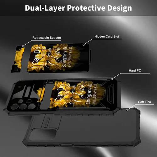 Vista 7 de Funda para Samsung Galaxy A13 5G con ranura desmontable para tarjetero, función atril, doble capa, resistente, a prueba de golpes, funda oculta